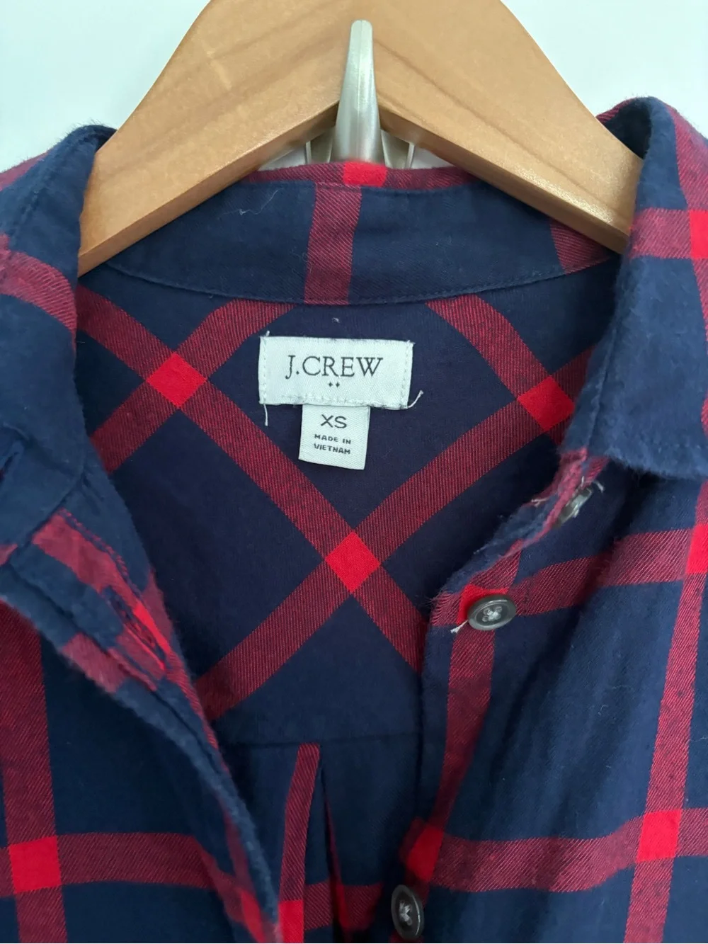 J. Crew XS Women’s Navy and Red Plaid Button-Up Shirt 100% Cotton